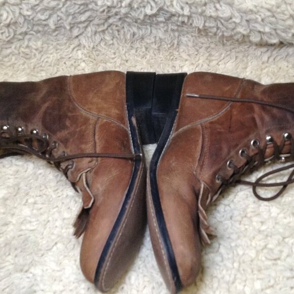 VINTAGE Justin Kiltie Roper boots, 3 1/2D BROWN leather, Fringe, Grunge, Cowgirl - Picture 6 of 9